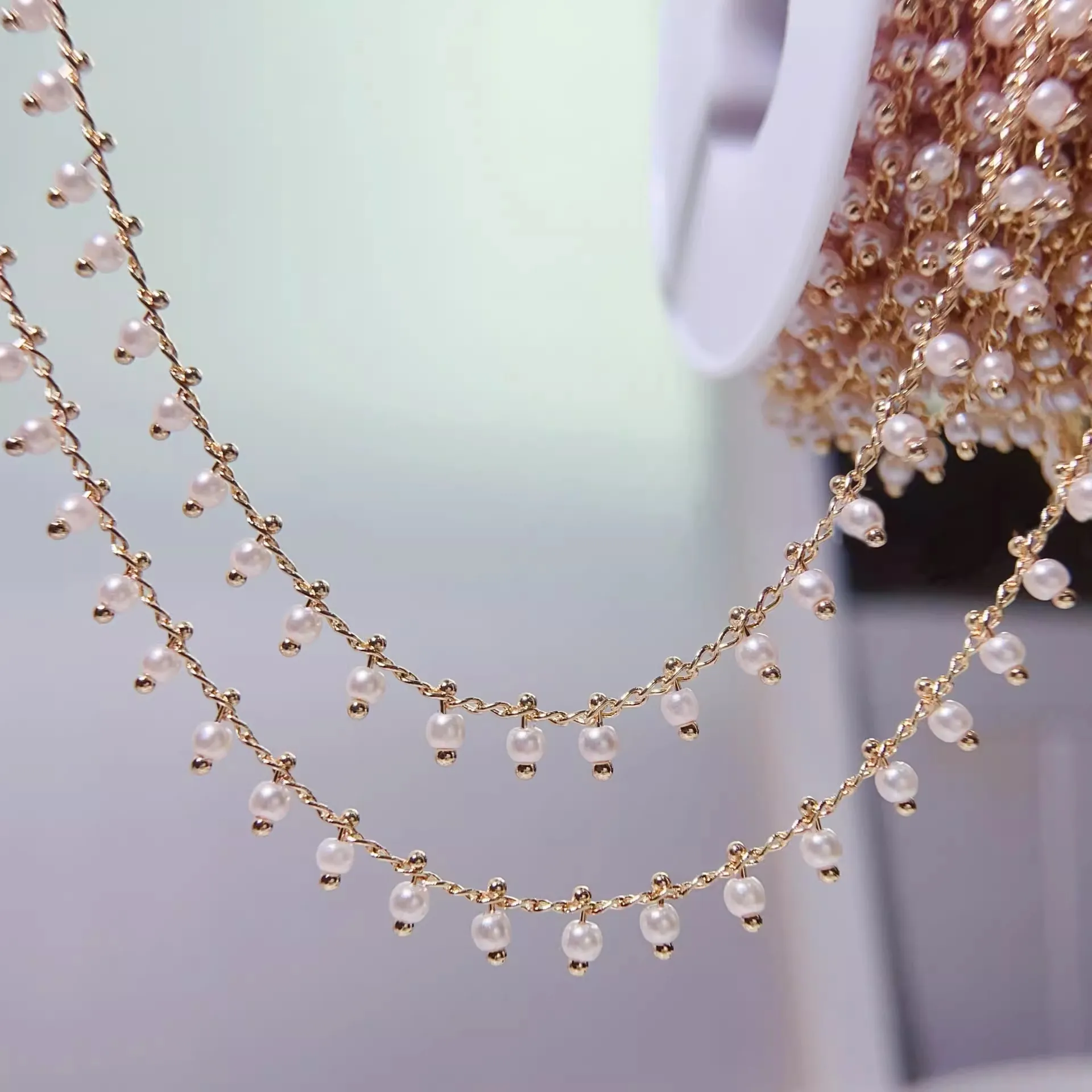 

0.5/1/2M Color Preserving High Gloss Imitation Pearl Pure Copper Chain For DIY Bracelet Necklace Exotic Fashion Hair Accessories