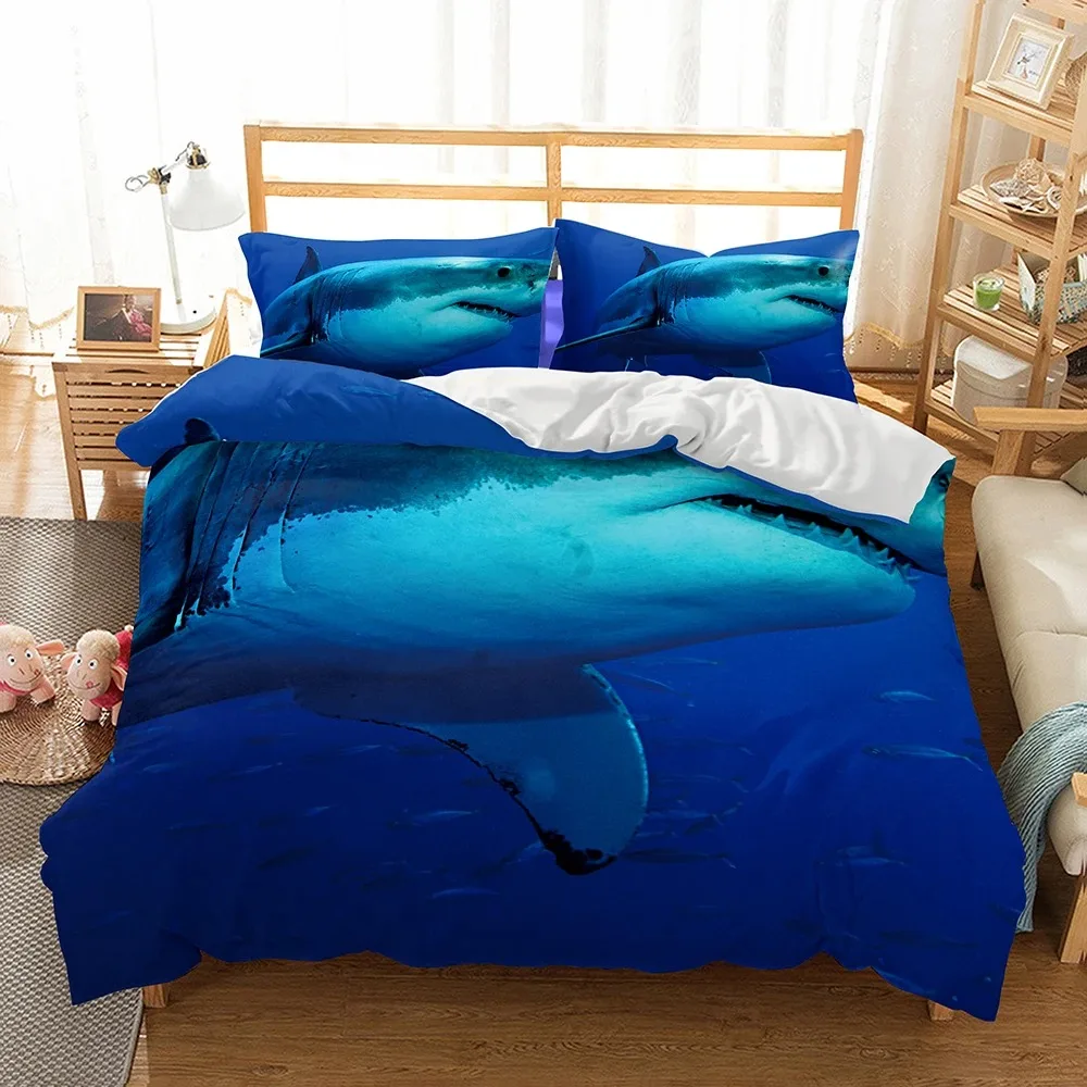 

3D Digital Shark Duvet Cover Set with Pillowcase Bedding Set Single Double Twin Full Queen King Size Bed Set for Bedroom Decor