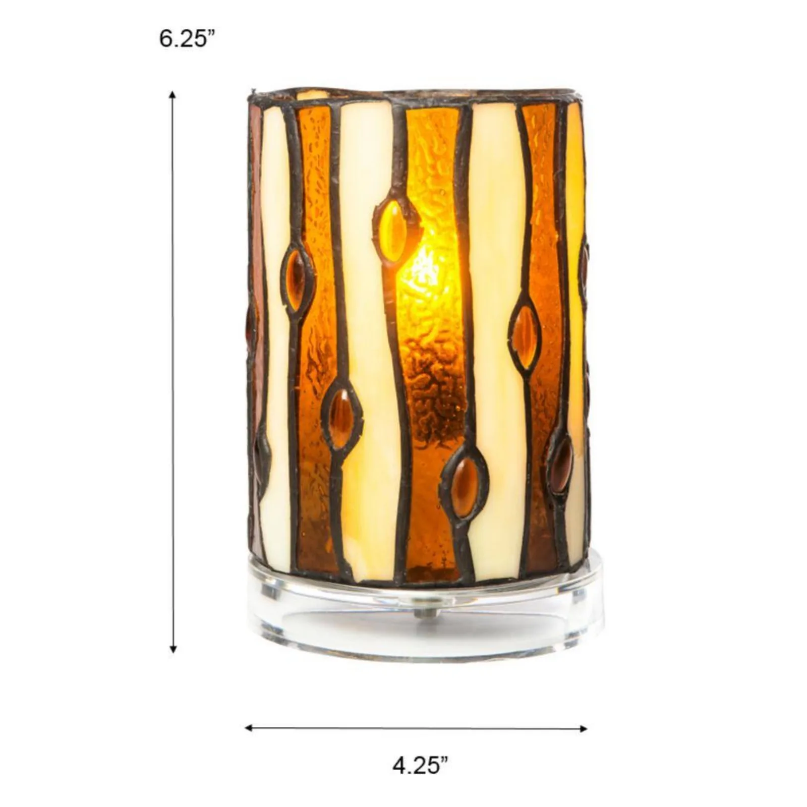 US 6 .25 in. Tall Diamond Hill Tiffany Handmade Genuine Stained Glass Shade with Jewels Uplight Accent Lamp