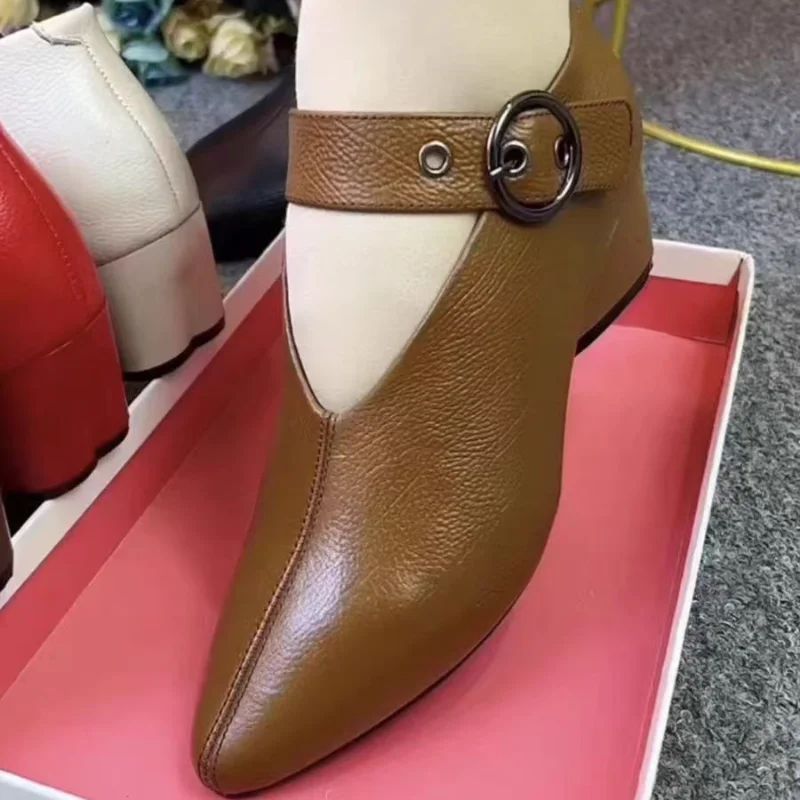 Mocassins de salto alto feminino, sapato retrô, monocromático, casual, versátil, festa, design de marca, novo, outono, 2022