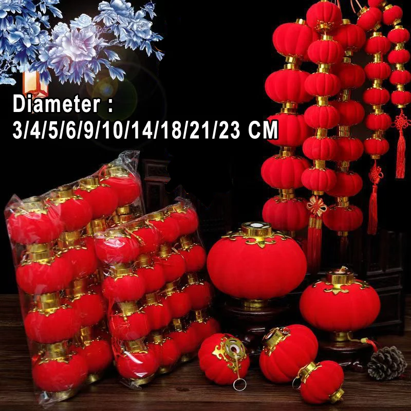 Mini Lantern Hanging Flocking Lanterns Tassel Festival Wedding Tree Decor Chinese New Year Hanger Home Party Decoration