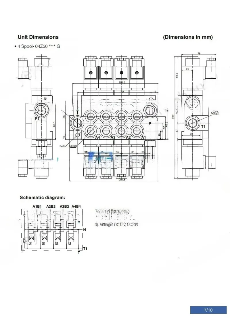 P40 solenoid control 40 liters quadruple hydraulic integral multi-way directional valve hydraulic valve distributor Z50 series