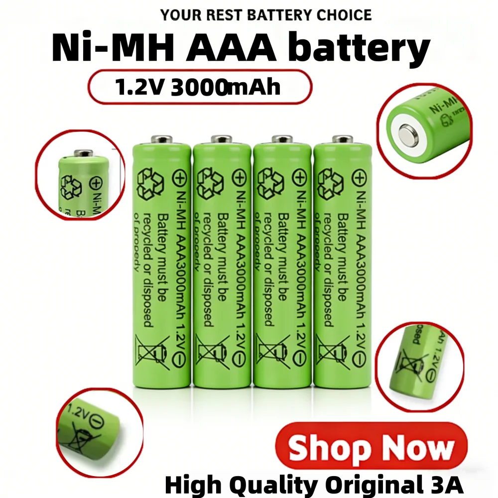 3A Size AAA 3000mAh 1.2V Ni-MH Rechargeable Battery for Flashlight LED Torch MP3 RC Toys