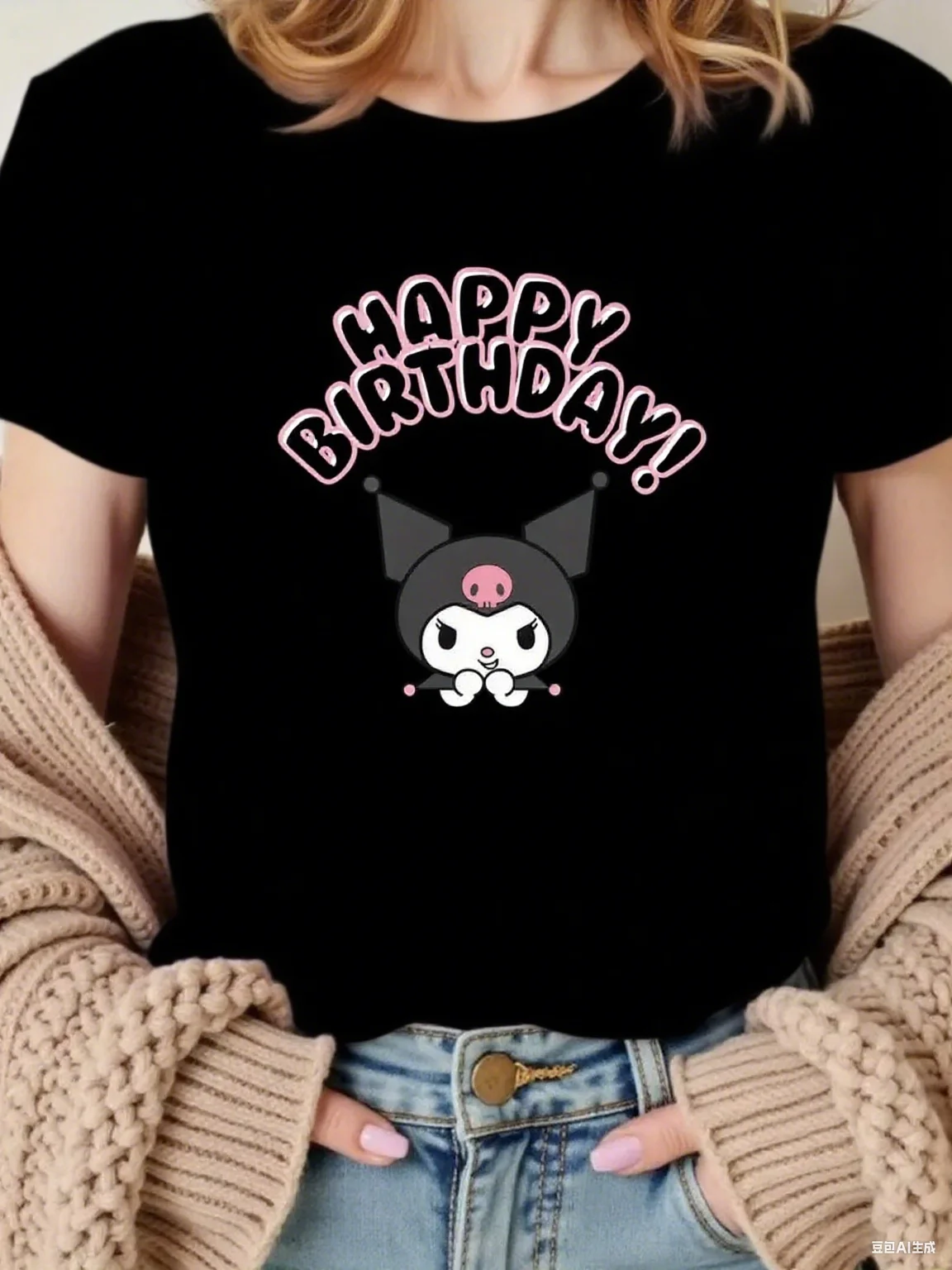 رائعتين Kuromi عيد ميلاد سعيد القطن تي شيرت متعة الكرتون طباعة المحملة لارتداء اليومي العلامة التجارية الشارع الشهير طباعة جديد وصول المحملة S-4XL