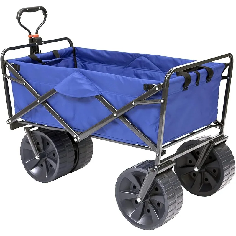 

Heavy Duty Collapsible Folding Utility Beach Wagon Cart, Blue/Black