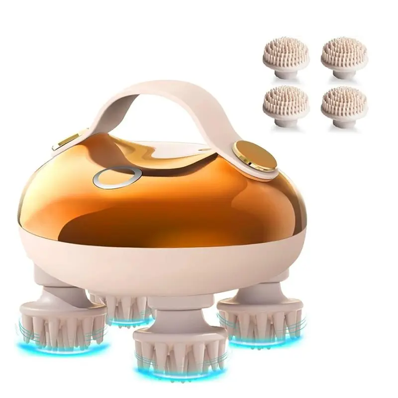 

ABKR-Массажер для головы, электрический массажер для расслабления головы, 5 в 1, функция разминания, 128 массажных узлов, снятие стресса, водонепроницаемое средство для лечения волос