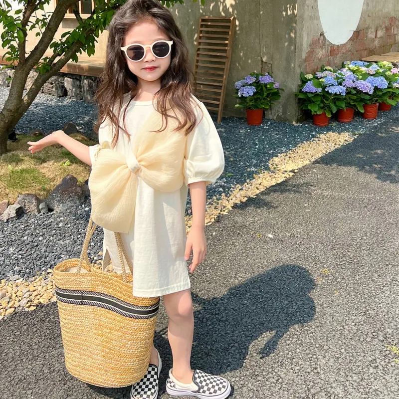 Fashion Baby Girl Princess Cotton Big Bow T-shirt Infant Toddler Child Short Sleeve Tees Casual Top Summer Baby Clothes 18M-10Y