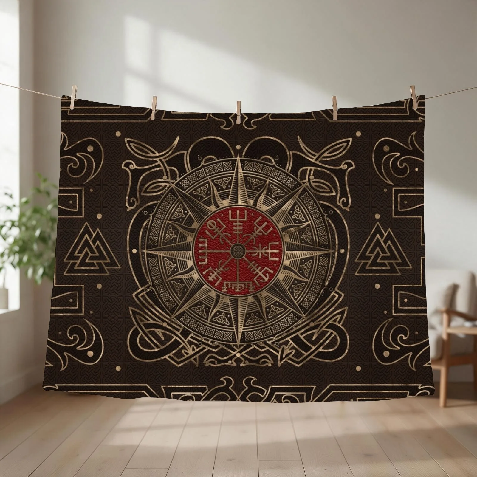 Vegvisir - Viking Compass Ornament Throw Blanket couch cozy soft plush fuzzy picnic outdoor blanket