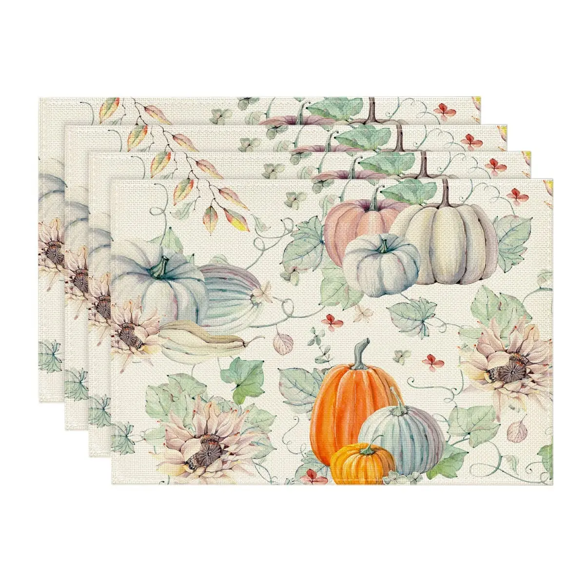 

Pumpkins Leaves Floral Fall Placemats Set of 4,12x18 Inch, Thanksgiving Table Mats for Party, Kitchen, Dining Decor