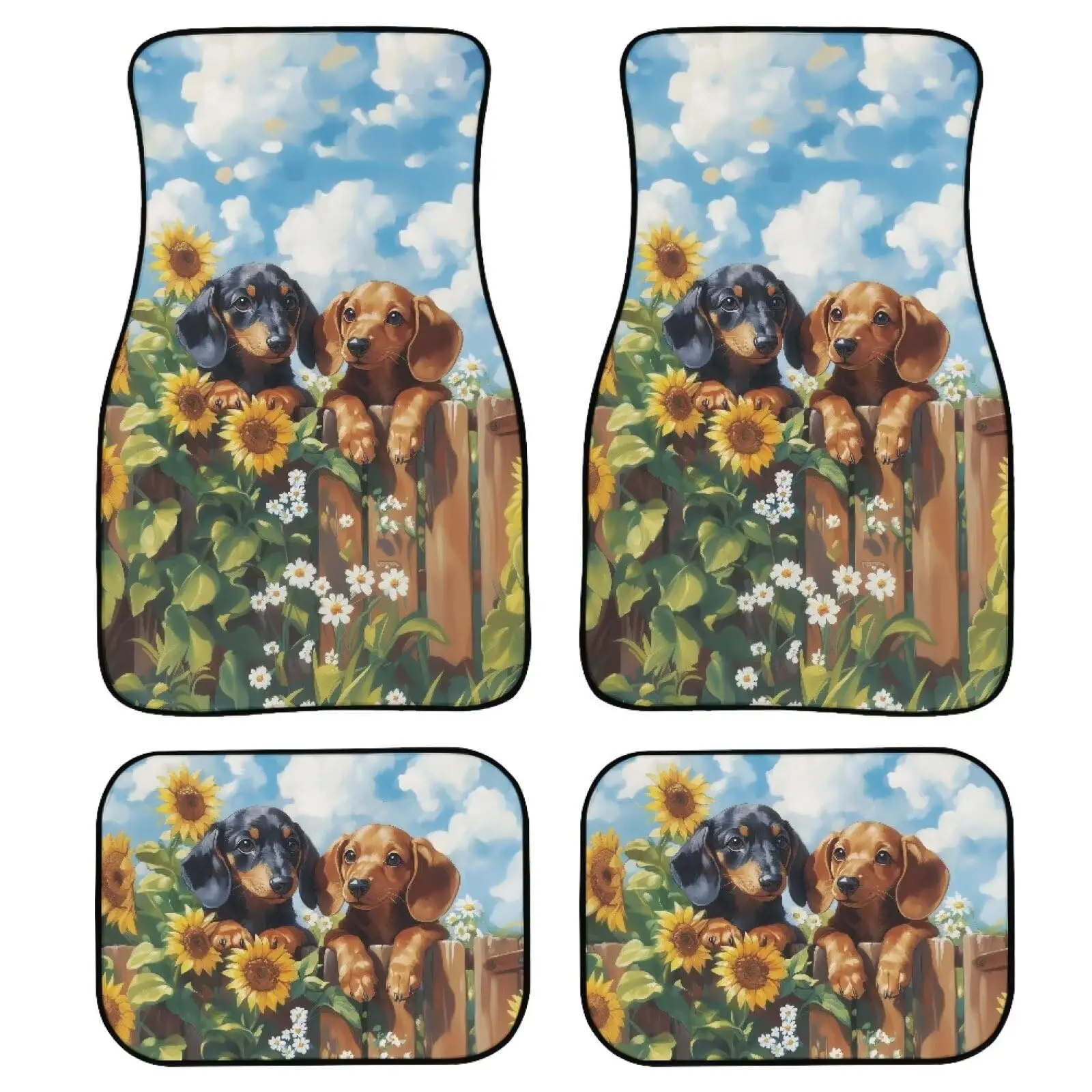 

Dachshund Sunflower Print Car Floor Mats 4-Piece All Weather Non Slip Universal Automotive Mat Set