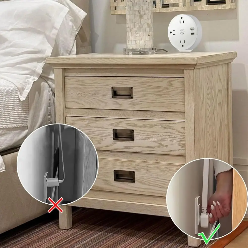 

Punch-free Electrical Outlet Extender Rotates 180° Extends 22"-34" Power Extender 3 AC Outlets