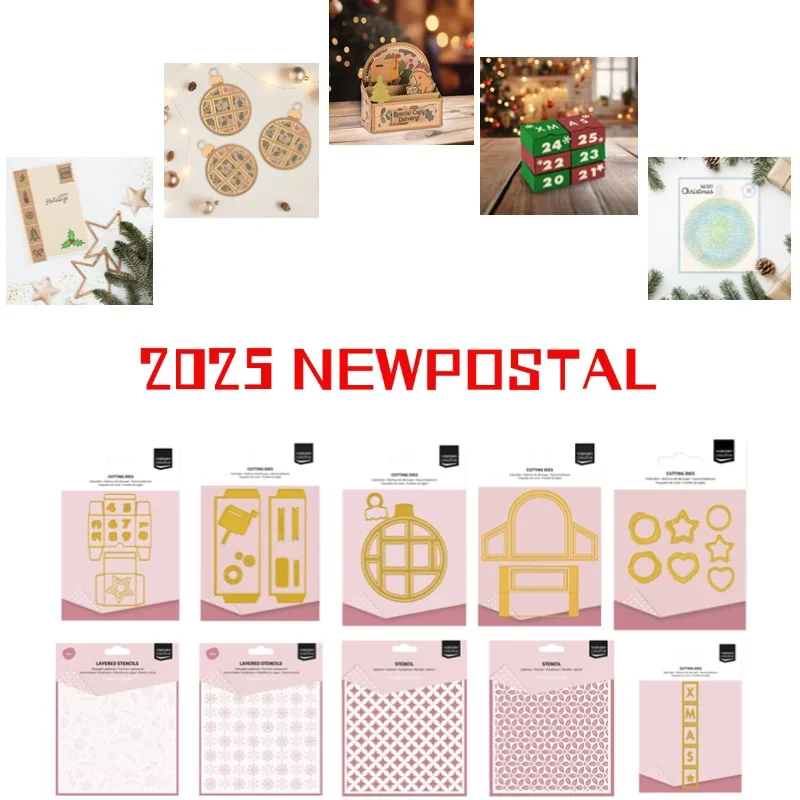 Adorno Postal cuadrado Adventcalend, caja 3D, troquel de corte de Metal, plantilla de sello, papel para álbum de fotos, bricolaje, relieve de flores, árbol, 2025 nuevo