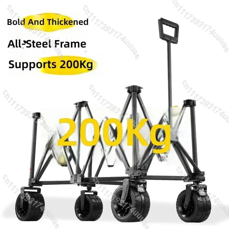 Foldable Heavy‑Duty Camping Wagon, Off‑Road Utility Hand Cart With Table Board For Outdoor Picnic Trailer Use