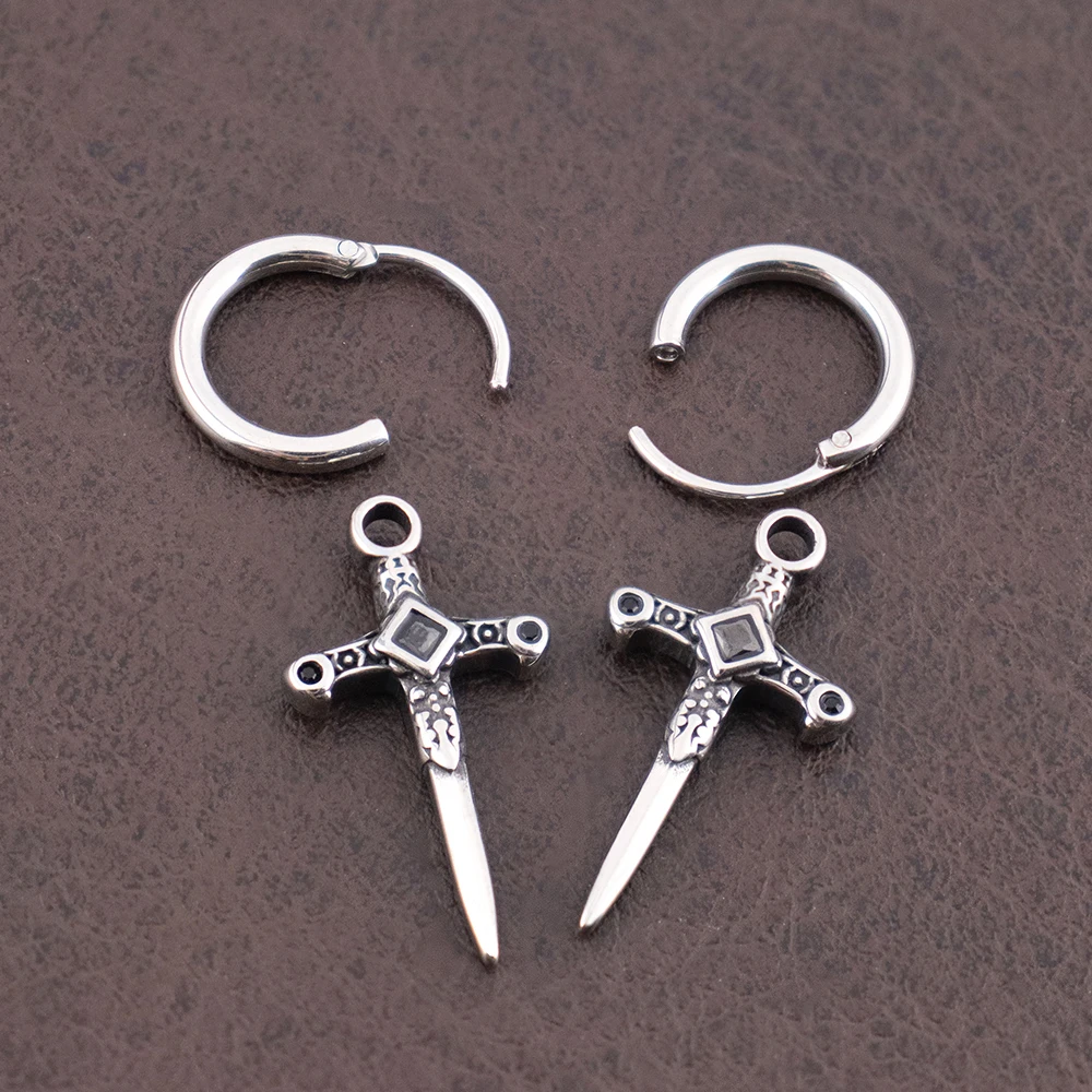 Punk-Style Kreuz-Hängeohrringe für Männer und Frauen, Geschenk, Trendiger Charm, Edelstahl-Zirkon-Ohrschmuck, Großhandel – Detail 4