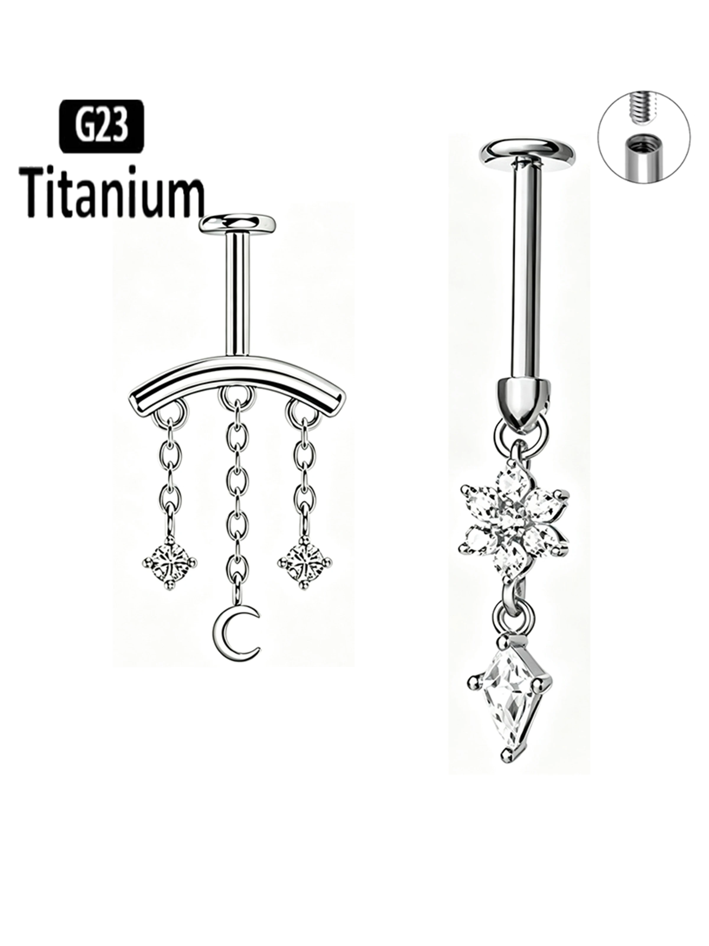 G23 Titan 16G 18G Marquise CZ Schraubverschluss Vertikaler Helix Piercing Ohrknorpel Stud Ohrringe Labret Lippenringe Körperschmuck – Detail 1