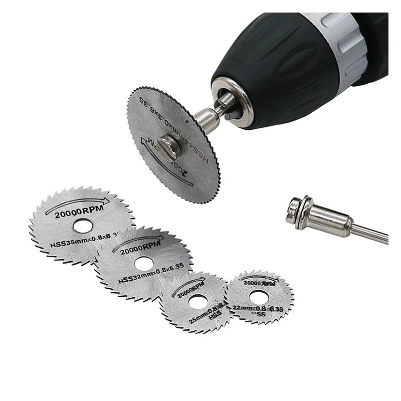 Set di 7 ruote da taglio per utensili rotanti Lame per seghe circolari Dischi da taglio in acciaio ad alta velocità con gambo per il taglio del legno