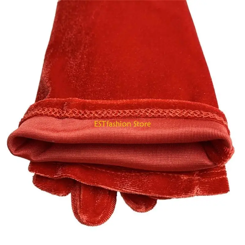 Y5GC Lady Evening Dinner Gloves Pleuche Elegant Full Finger Gloves 1920s Women Black Gloves Bridal Wedding Gloves