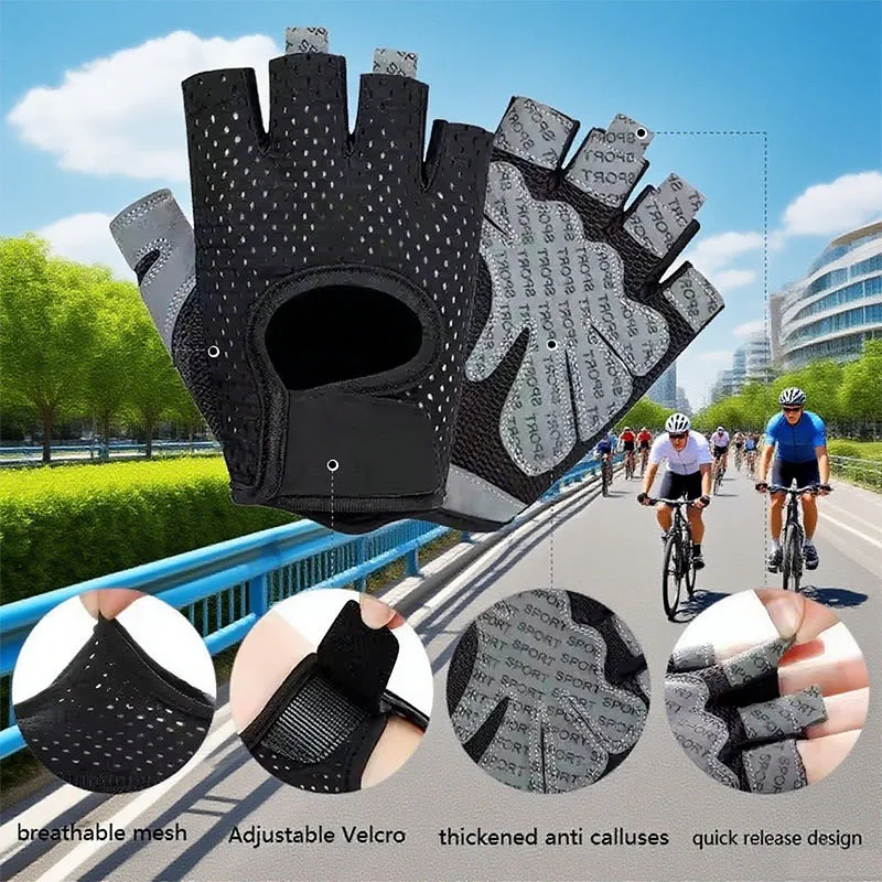 قفازات ركوب الدراجات للرجال والنساء نصف إصبع مضادة للانزلاق وممتصة للصدمات ومعدات قابلة للتنفس ودراجات الجيم قفازات رياضية خارجية