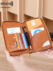 Minimalist retro RFID passport bag multifunctional ID card bank card passport holder high-quality PU leather travel accessories