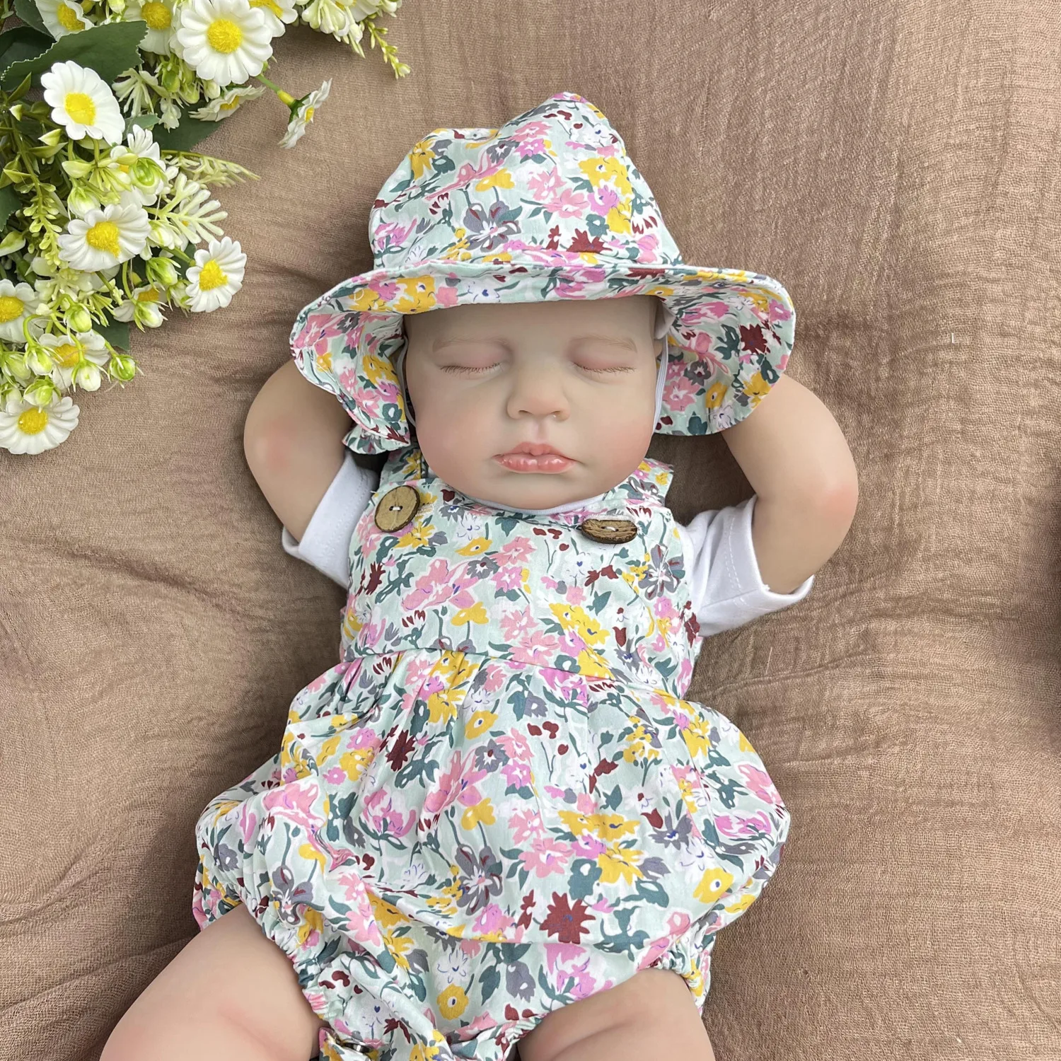 دمية بي زي دول نائمة بطول 19 بوصة (48 سم) بجلد ثلاثي الأبعاد مع عروق مرئية، دمية أطفال واقعية من الفينيل مع أطراف قماشية، هدية عيد ميلاد