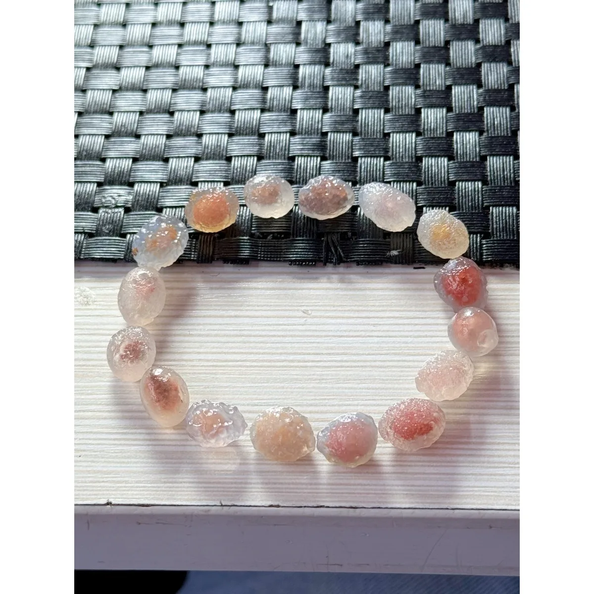 Translucent Beauty Palm Stone Alashan Agate,Glass Vial Display, 10-15mm Unpolished, Shelf Display.Candy Agate