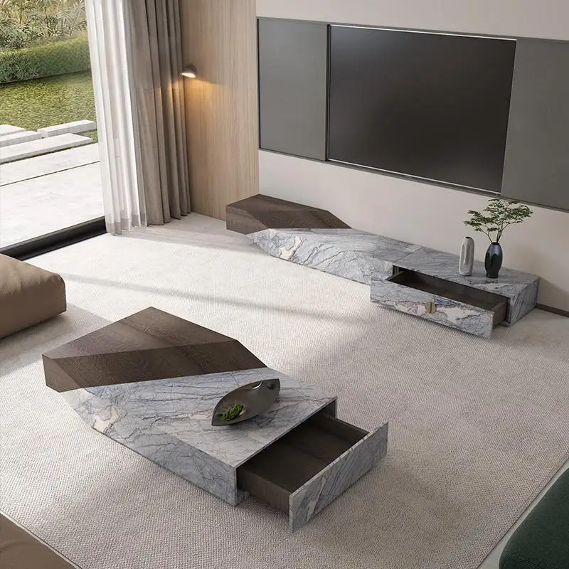 # Minimalistyczny włoski stolik kawowy - designerski stolik centralny z naturalnego travertynu, ekologiczny, luksusowy, na zamówienie, do salonu (zgodny z normami ENF)