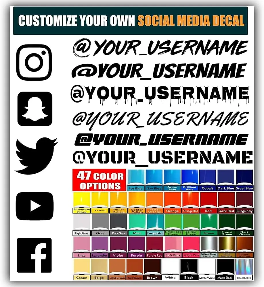 

Наклейки VulgrCo Custom Social Media — персонализированные для Instagram, YouTube, More | Прочные виниловые наклейки Username для автомобилей