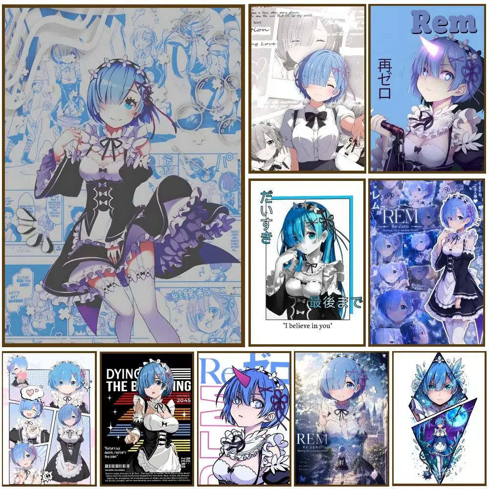 Anime Re Zero Starting Life in Another World Poster Self-adhesive Living Room Bedroom Bar Decor Moisture-proof Fade-resistant HD