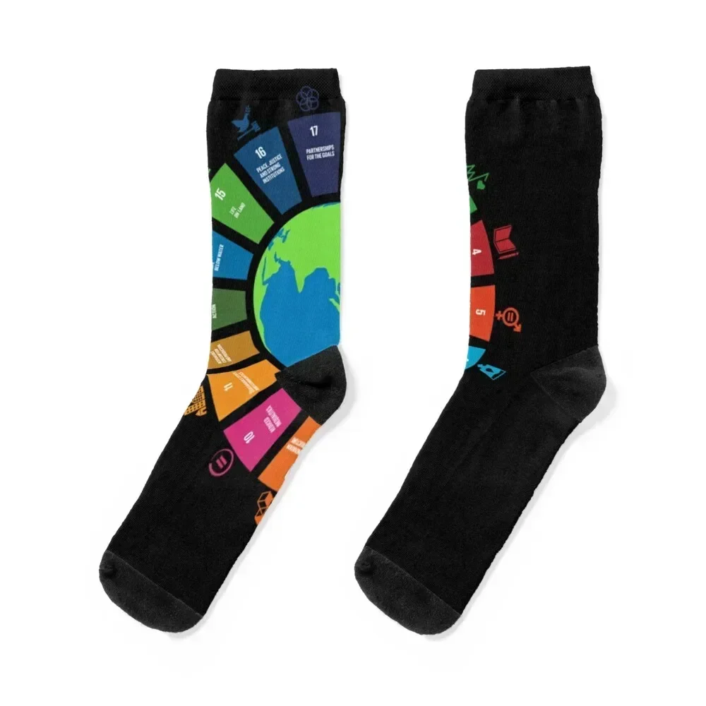 

UN SDGs UN Global Goals Logo United Nations Sustainable Development Goals 2030 Sticker Socks floor Run ankle Mens Socks Women's