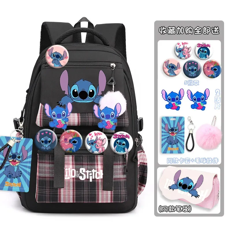 Disney tas ransel sekolah murid, tas punggung kuliah imut kartun kapasitas besar, kasual dan ringan Stitch baru