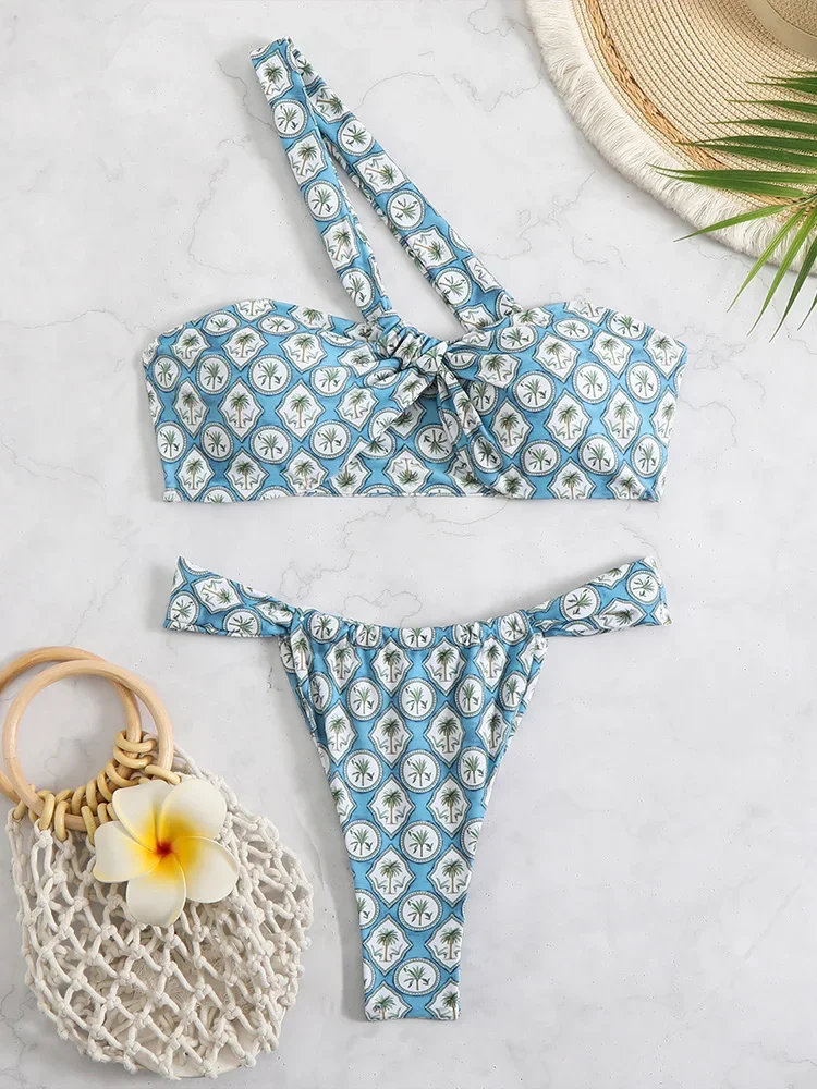 AOTVOTEE Sexy Print Enkele Schouder Bikini 2-delige set Vrouwen Split Badpak Strandvakantie Bikini 2025 Nieuwe Zomer Badmode Set