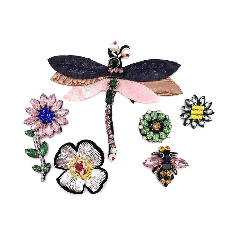 Dragonfly Flower Bug Handmade Beads Big Cloth Sticker Fluffy Slippers Decorative Accessories DIY