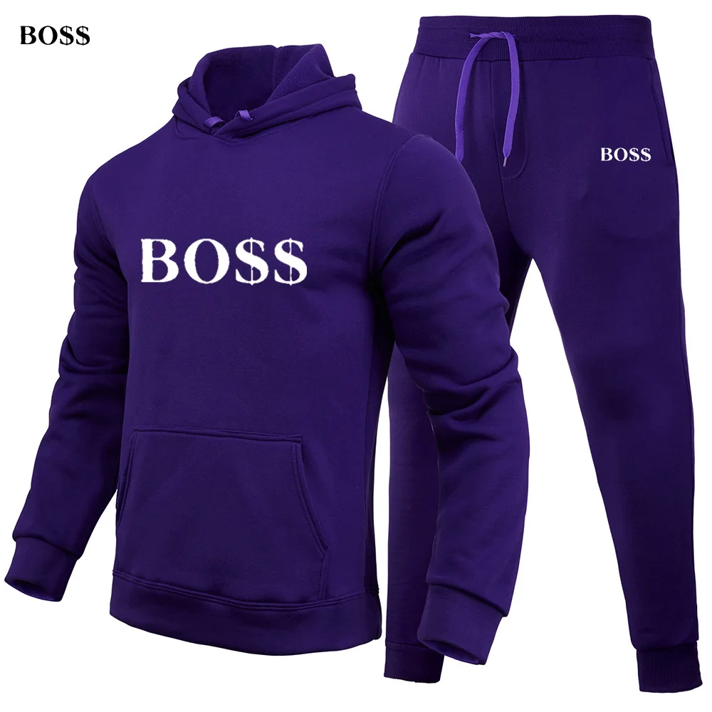 20224 new men\'s hoodie set plus fleece hoodie set European and American fashion sports and leisure set in stock