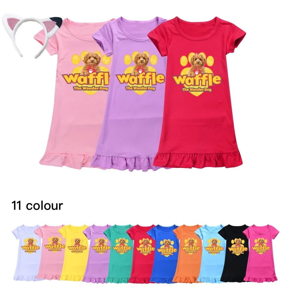 

Waffle The Wonder Dog dress Girls Cartoon short sleeve casual dresses Kids Cute nightgowns baby girl summer pyjamas sleepwear