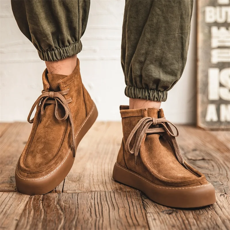 2023 Spring Men High Sole Casual Genuine Leather Shoes Man Japan Harajuku Korean Streetwear New Fashion Leather Suede Loafers