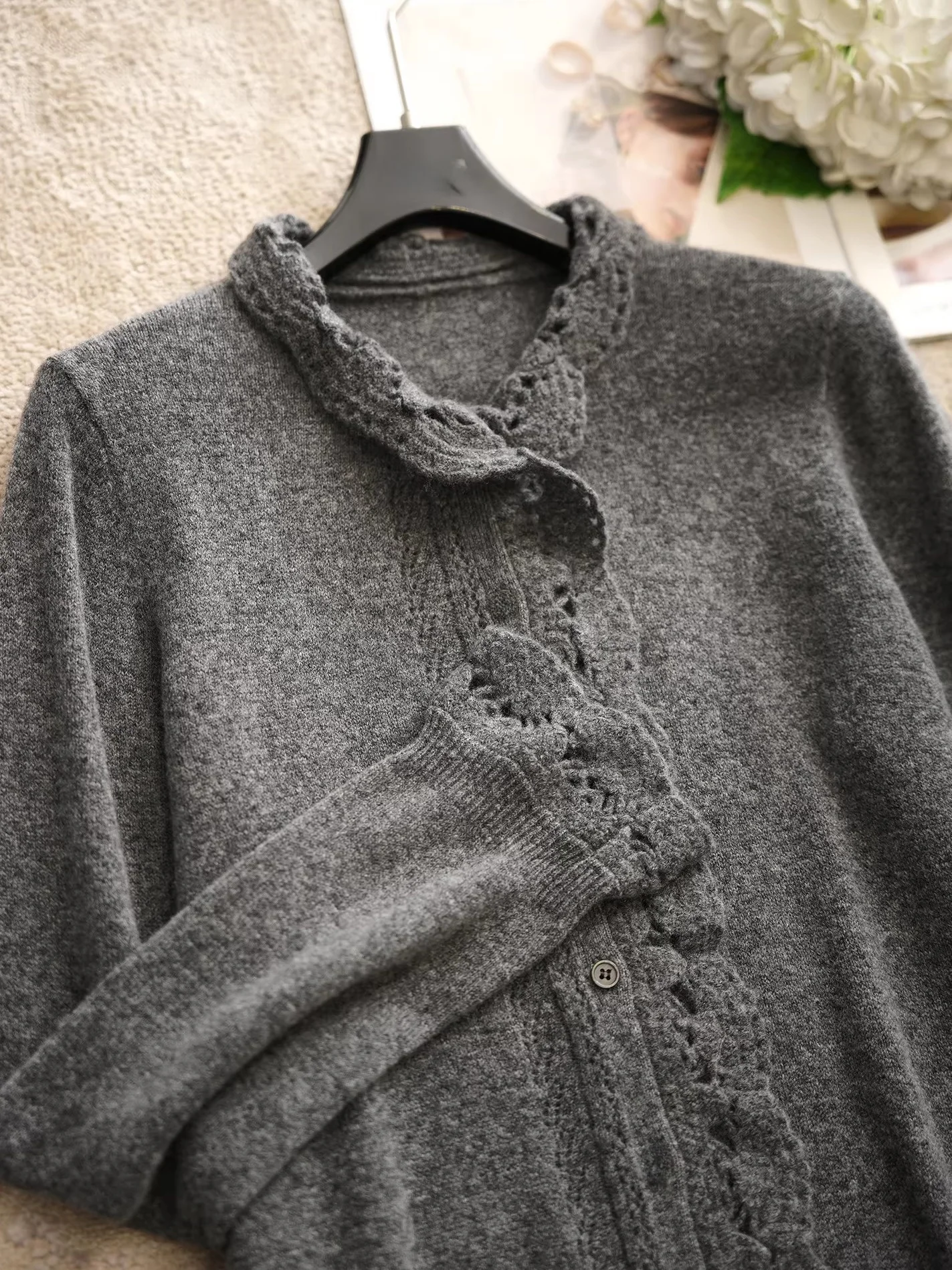 Ele Knitted Sweater Camere Wool Handmade Hook Flower Hollow out Flared Sve Base Layer Knitwear Commute Sle Soft