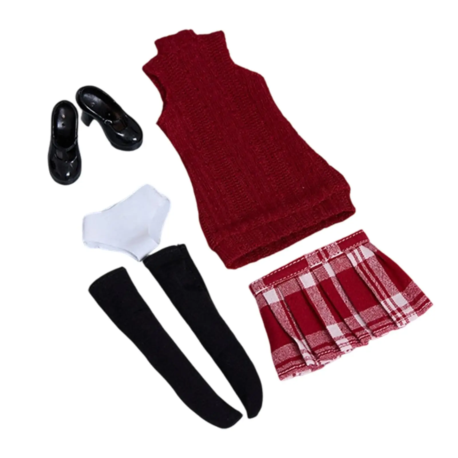 1/6 Female Action Figure Clothes Knitted Vest,Stockings High Heels Durability Doll Costume Top Skirt Suit Set Miniature Clothing