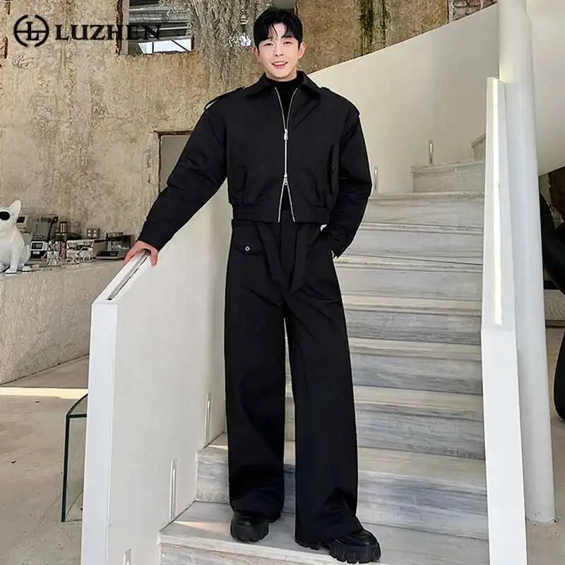 LUZHEN 2025 Stylish Double Zipper Design Casual Jackets Loose Straight Tube Pants Men's Trendy Two-piece Sets Spring New Ae0bff