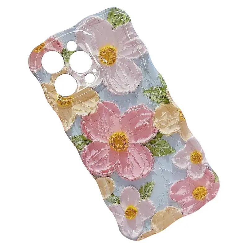 Mobile Phone Cases Colorful Retro Oil Painting Flower Protective Phone Cover Cute Curly Wave Frame TPU Full Covered For Cell