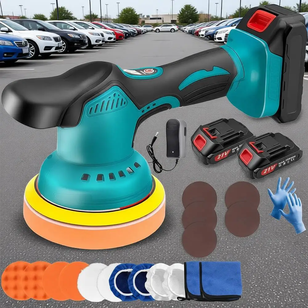 

Набор для полировки с 2 аккумуляторами 21В, 6-дюймовая полировальная машинка с 8 регулируемыми скоростями до 6000 об/мин и 21 насадкой, для детейлинга автомобилей, шлифовки