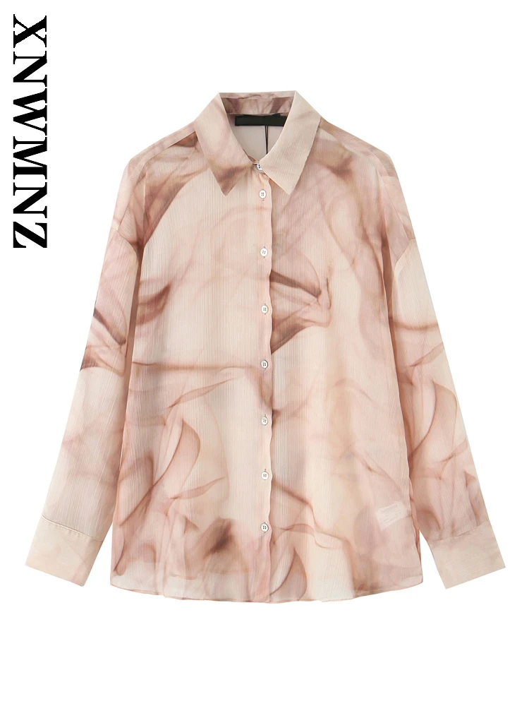 

XNWMNZ 2025 Autumn Woman's European and American Turn-down Collar Long Sleeve Shirt Fashion Sophisticated Female Temperament