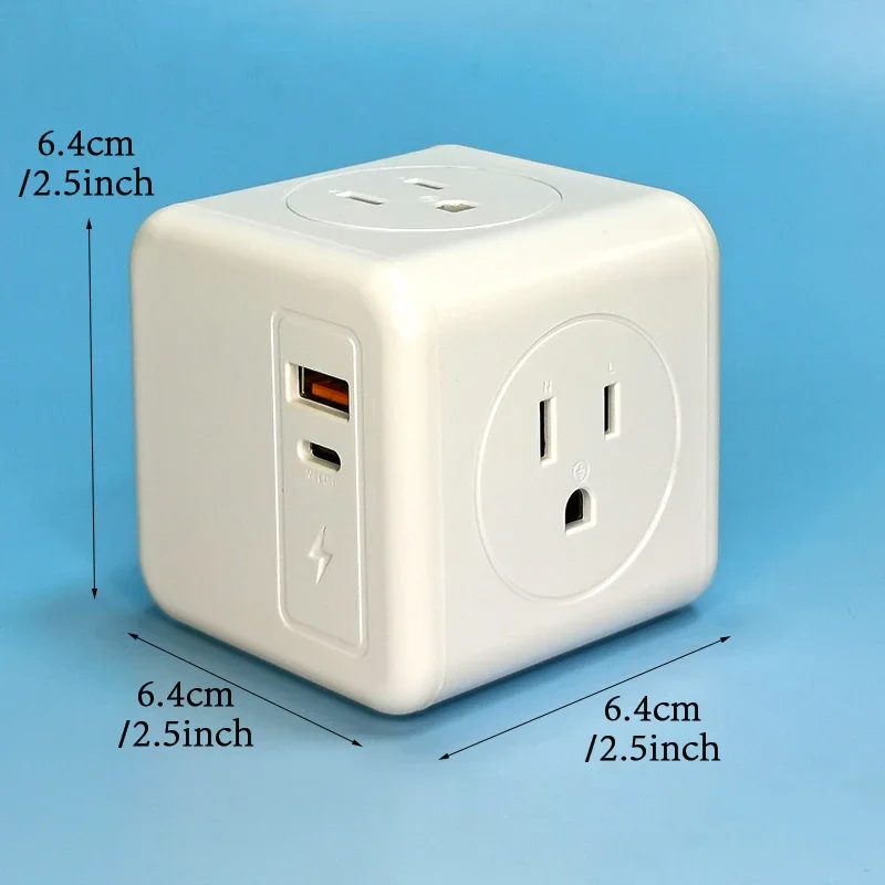 Smart US Power Strip Universal USA Outlets Plug 4 AC 125V 1875W Sockets 2 USB+Type-C Port Power Cube Surge Protection for Home