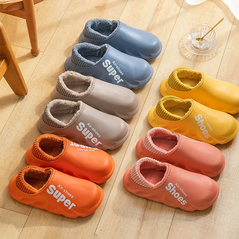 Winter Anti Slip Slip Katoenen Slippers Koreaanse Versie Retro Waterdicht Eva Indoor Warmteschoenen Invertable Binnenvoering