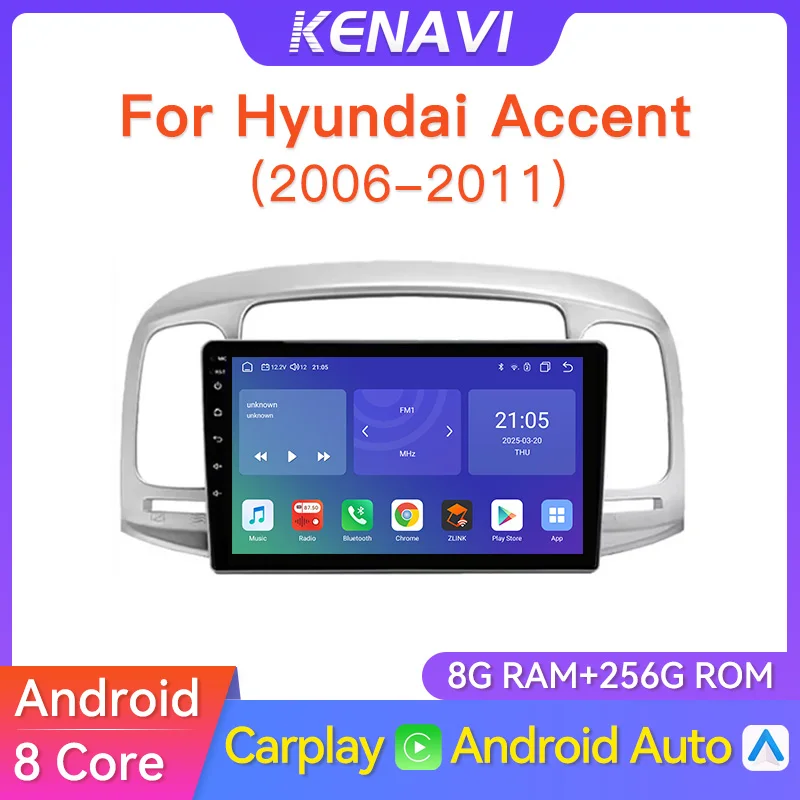 

Автомобильная мультимедийная система 2DIN Android для Hyundai Accent 2006-2011: видеоплеер, беспроводной Carplay, GPS, FM-тюнер