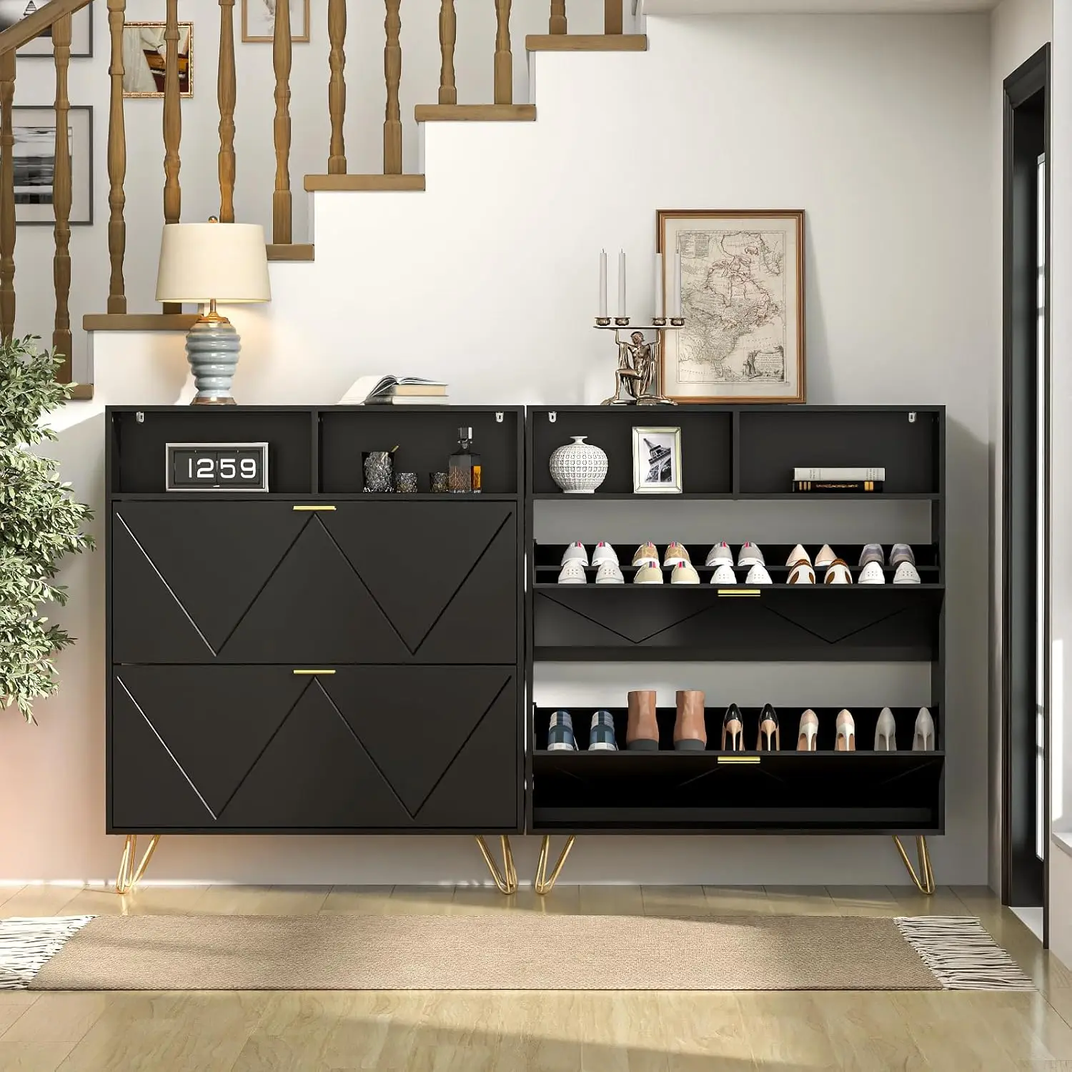 

Large Shoe Cabinet for Entryway, 46'' Narrow Shoe Storage Cabinet with 2 Flip Drawers and Open Shelves, Hidden Wide, Customized