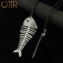 New in Gothic Necklace with Silver Color Fish Bone Suspension Pendant Vinatge Valentines Day Jewelry for Women Accessories 2023