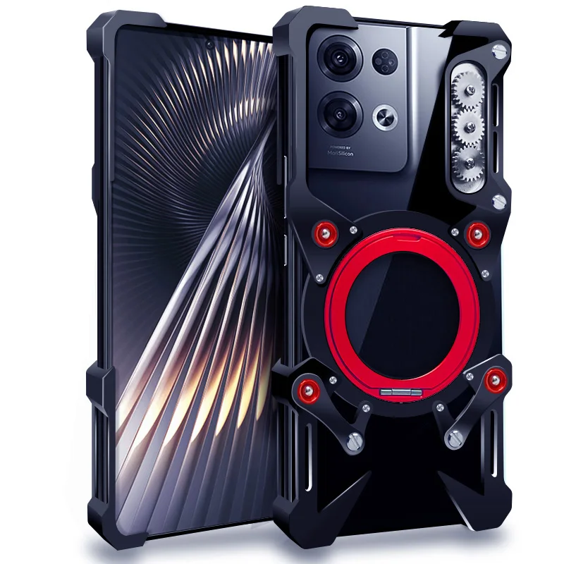 

Zimon Luxury Armor Metal Aluminum Phone Bumper For Oppo Reno 11 10 9 8 Reno11 Pro+ Cover Mechanical Purely Handmade Skull Case