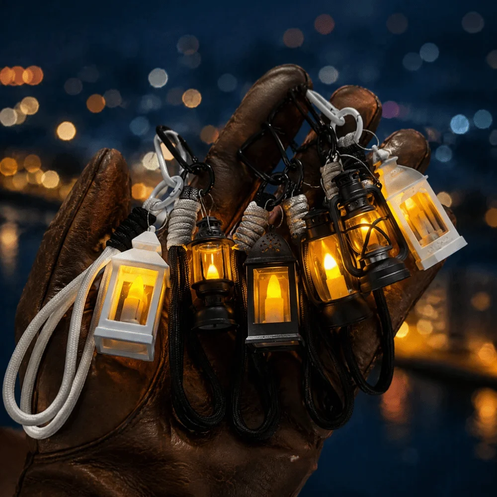 Retro Style Mini Oil Lamp Miniature Decorative LED Atmosphere Lamp Glowing Effect Luminous Lamp Lantern Light Bag Charm