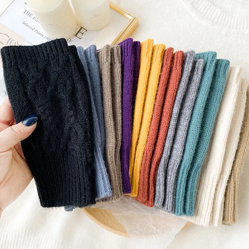 نصف اصبع قفازات للنساء الشتاء لينة الدافئة الصوف الحياكة الذراع قفازات لينة الدافئة نصف اصبع Handschoenen للجنسين القفاز Guantes