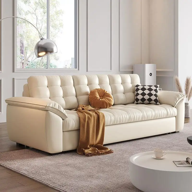cat claw leather sofa bed small apartment living room multi-functional sitting and lying purpose telescopic storage folding sofa